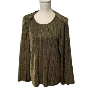 Alfred Dunner Gold & Black Sparkly Twofer Long Sleeve Top Made in USA - Size 12